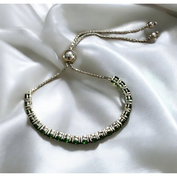925 Silver Adjustable Bracelet Green Emerald Stones Thailand BBJ - Picture 7 of 8